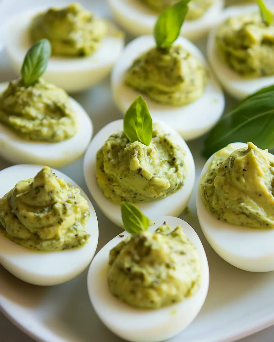 Delicious Avocado Pesto Deviled Eggs shot