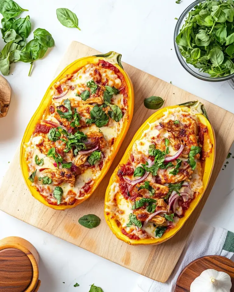 Easy BBQ Chicken Pizza Spaghetti Squash Boats photo