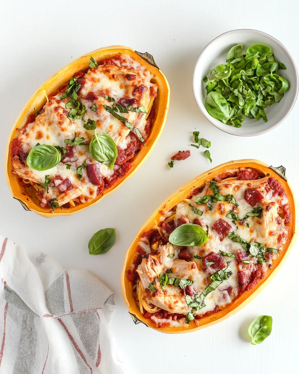 Delicious BBQ Chicken Pizza Spaghetti Squash Boats image