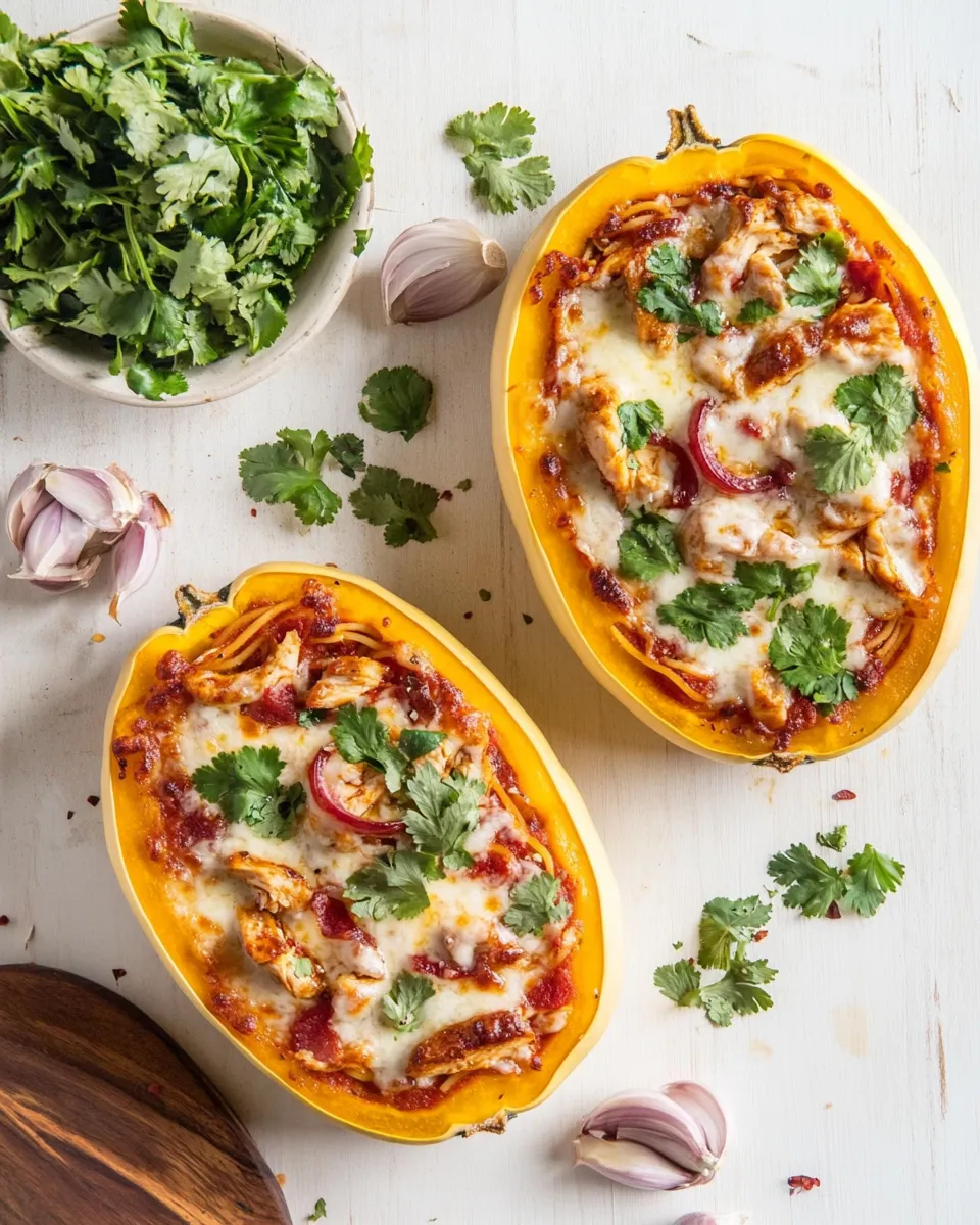 Homemade BBQ Chicken Pizza Spaghetti Squash Boats recipe photo