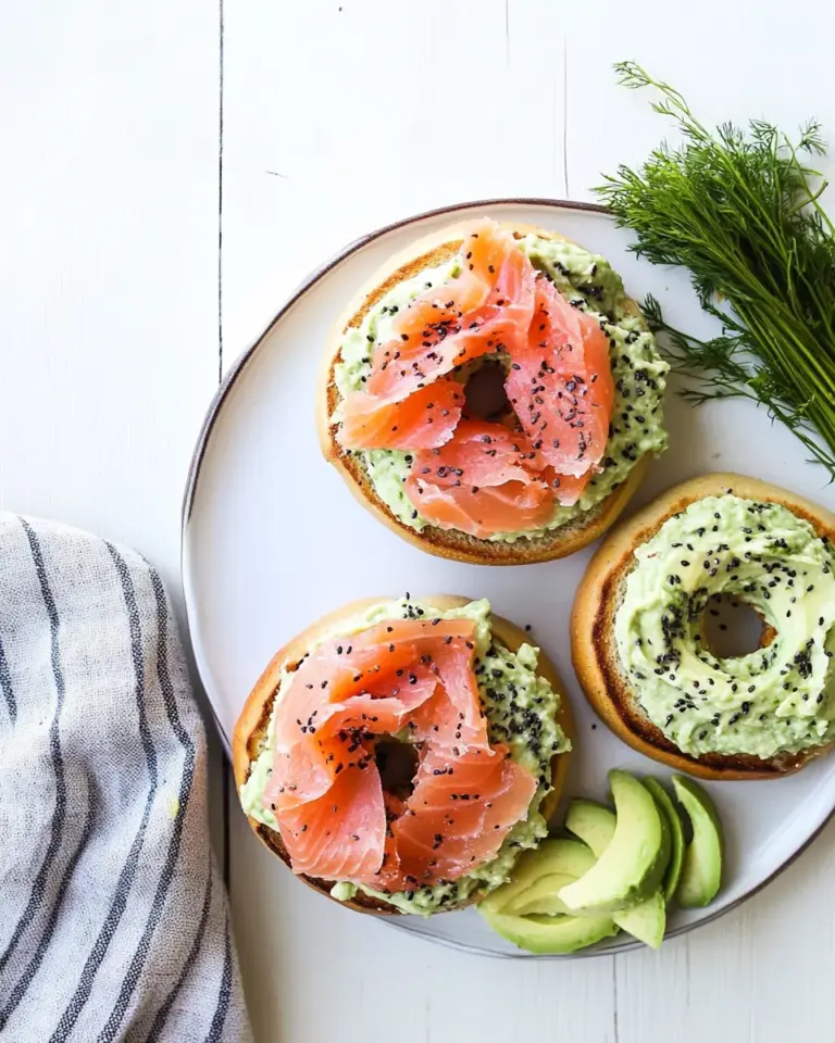 Homemade Bagels with Smoked Salmon and Herbed Avocado Spread photo
