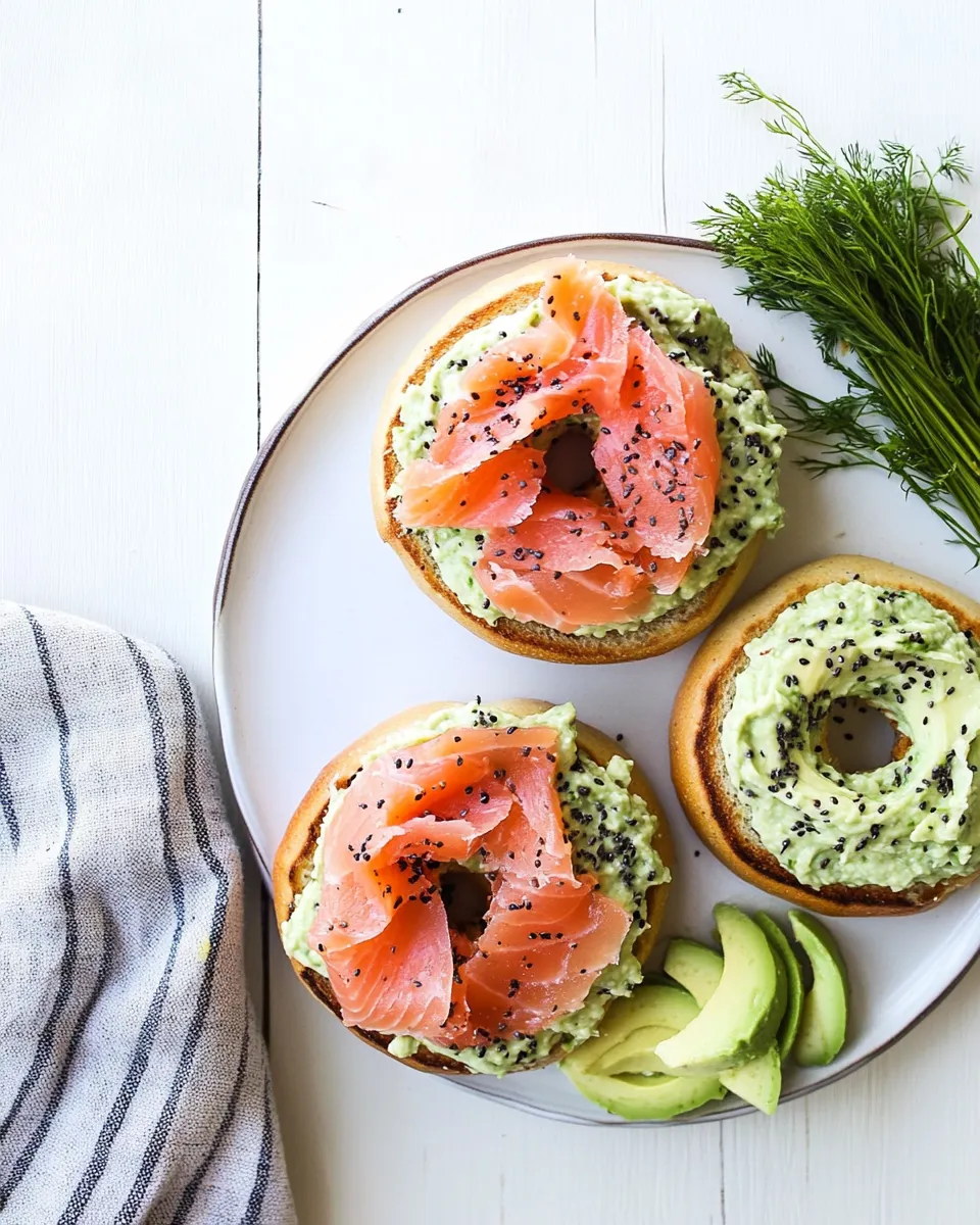 Homemade Bagels with Smoked Salmon and Herbed Avocado Spread photo