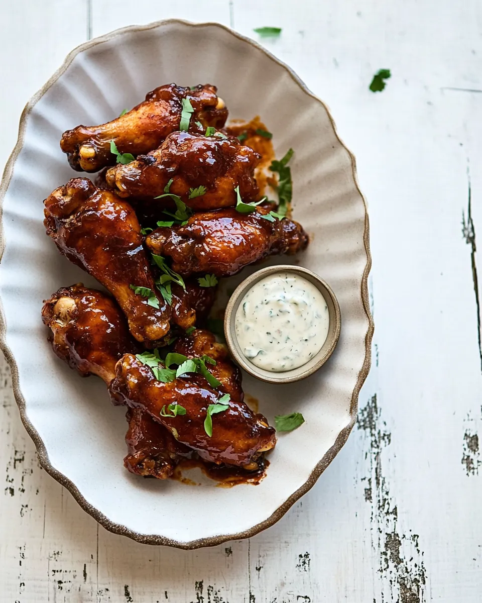 Sweet Baked Boneless Honey BBQ Chicken Wings with Spicy Ranch. picture