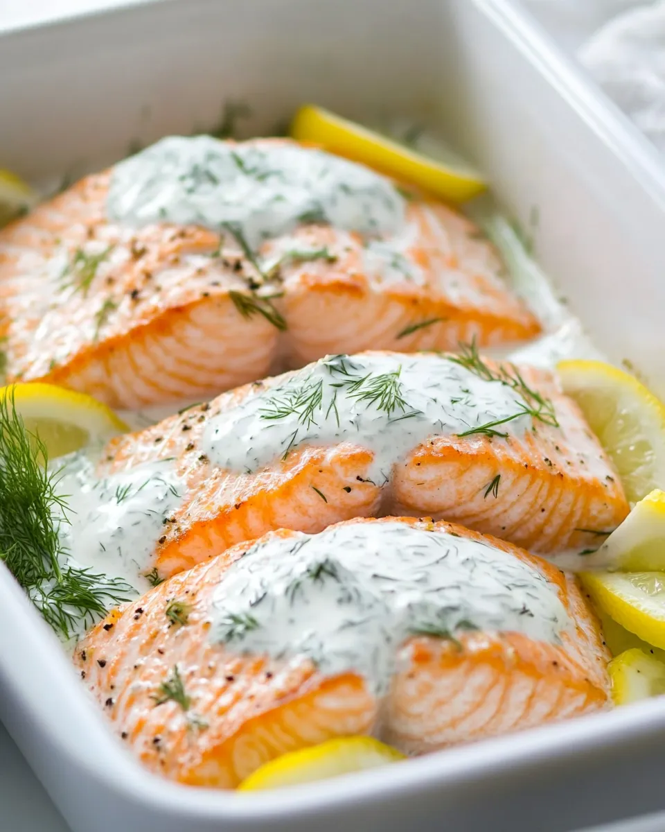 Easy Baked Lemon Salmon with Creamy Dill Sauce photo
