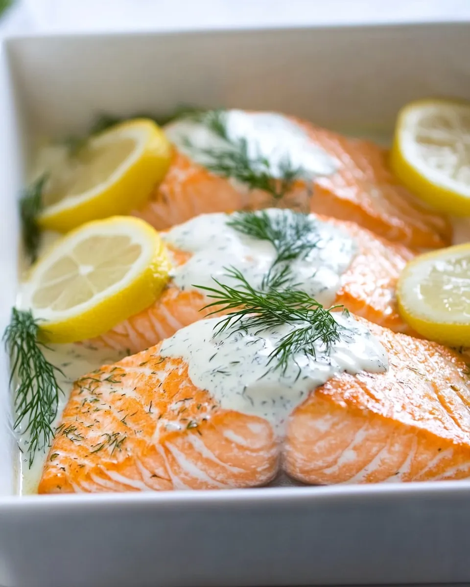 Quick Baked Lemon Salmon with Creamy Dill Sauce dish photo
