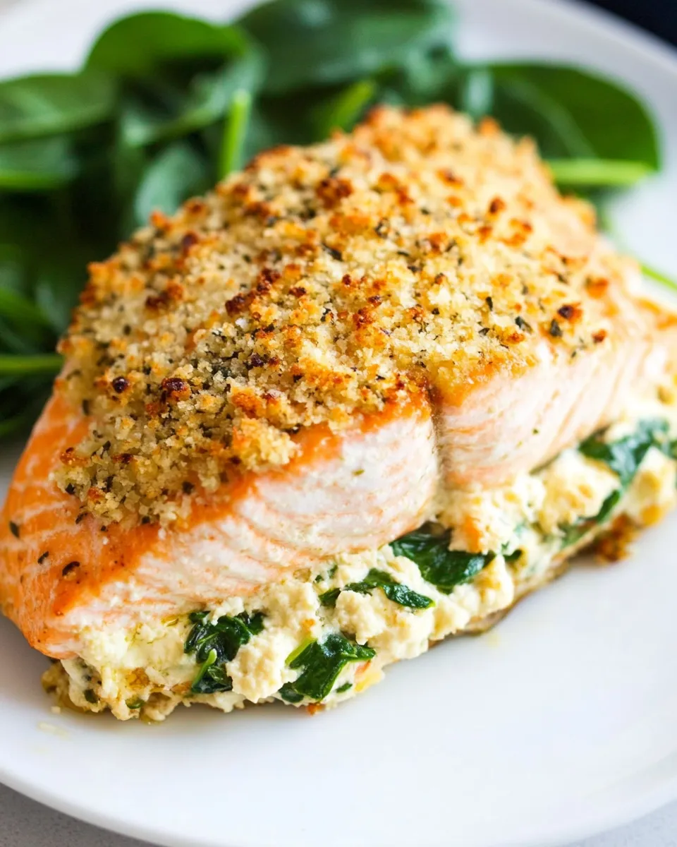 Delicious Baked Salmon Stuffed with Mascarpone Spinach image