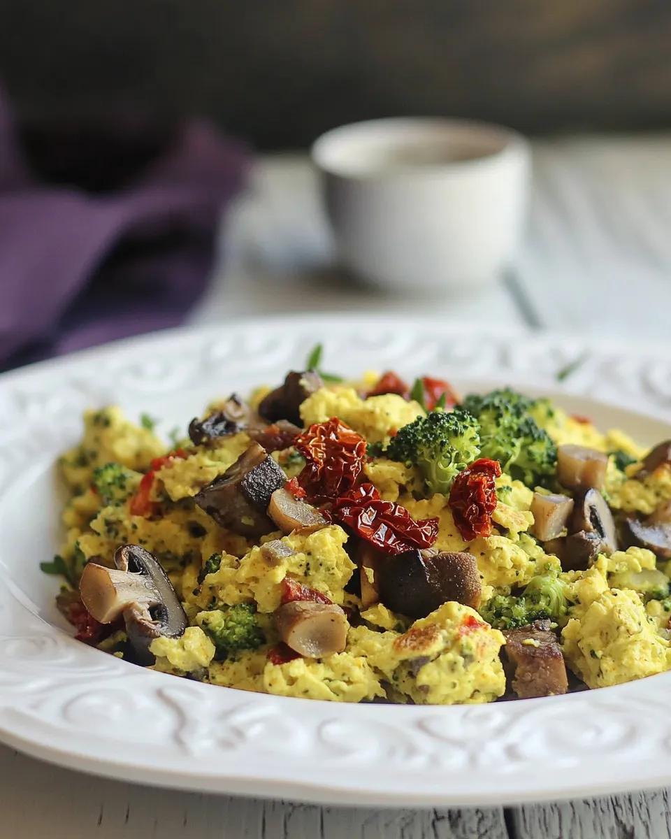 Homemade Broccoli, Mushroom, and Sun-Dried Tomato Scramble photo