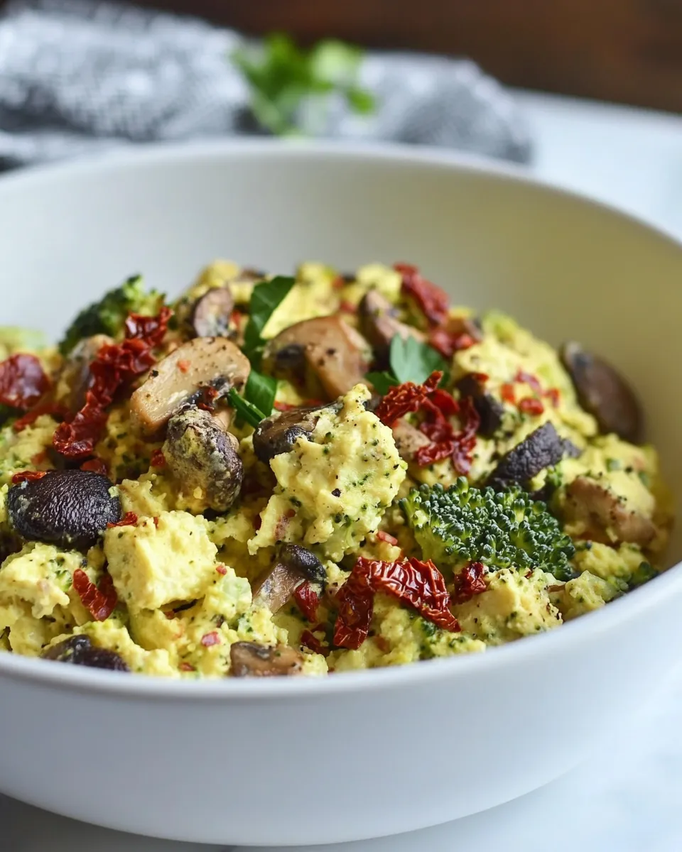 Easy Broccoli, Mushroom, and Sun-Dried Tomato Scramble image