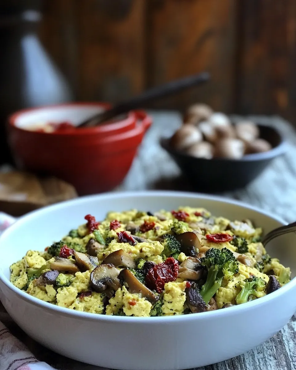 Quick Broccoli, Mushroom, and Sun-Dried Tomato Scramble recipe photo
