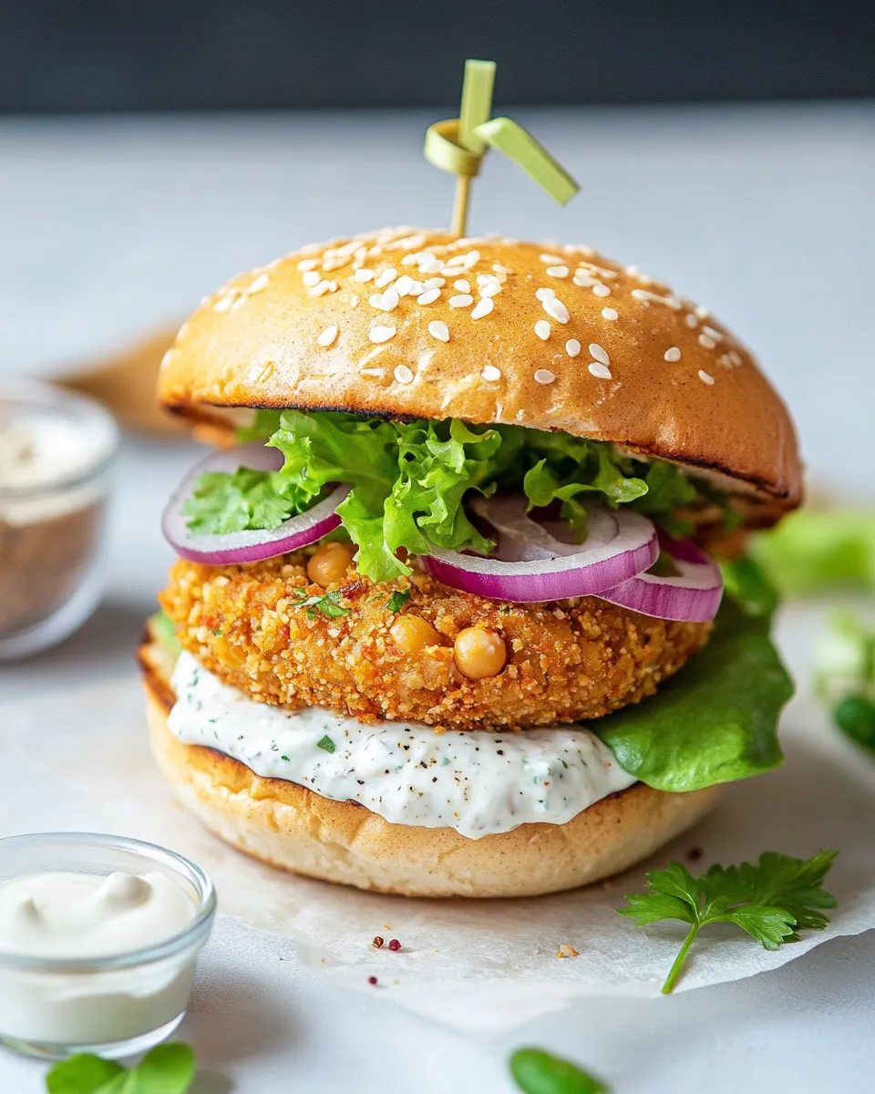 Healthy Buffalo Ranch Chickpea Burger shot