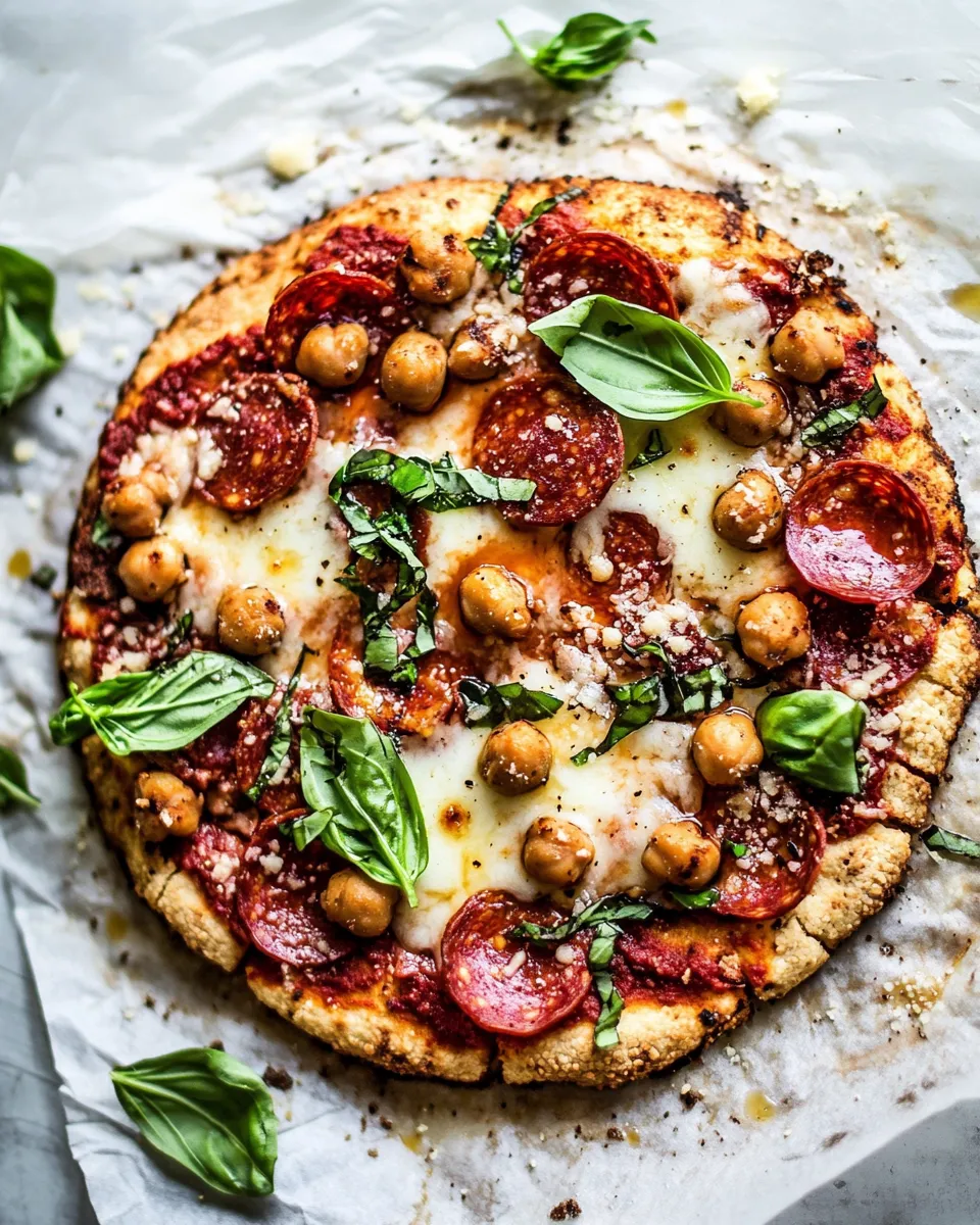 Homemade Cauliflower Crust Pizza with Chickpea Pepperoni. recipe image