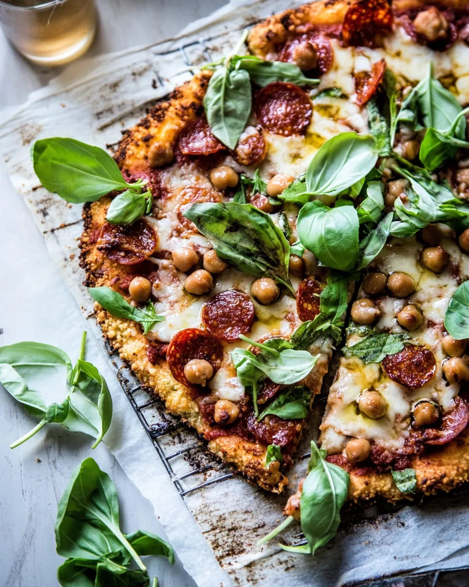 Tasty Cauliflower Crust Pizza with Chickpea Pepperoni. recipe photo