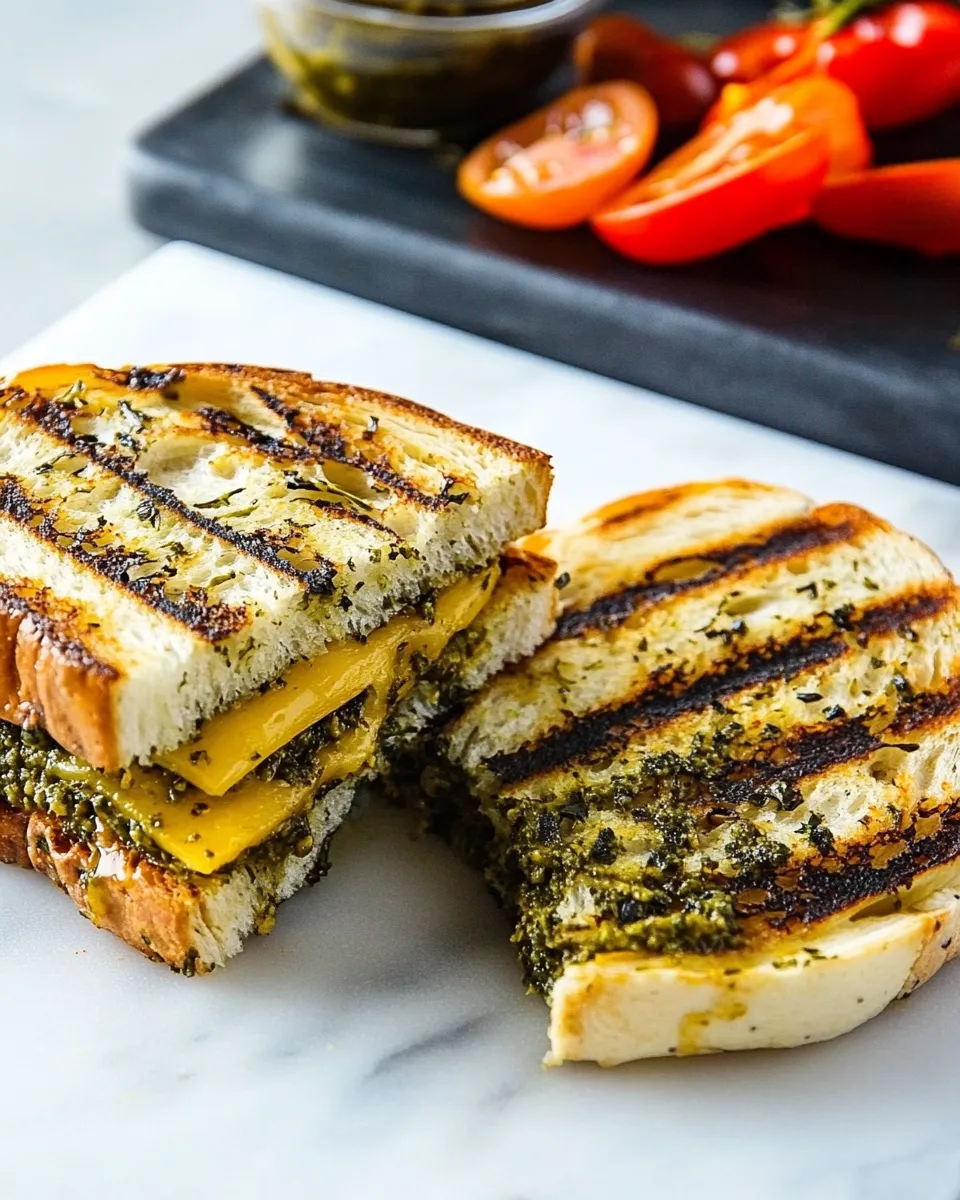 Delicious Cheddar Pesto Panini Melts image