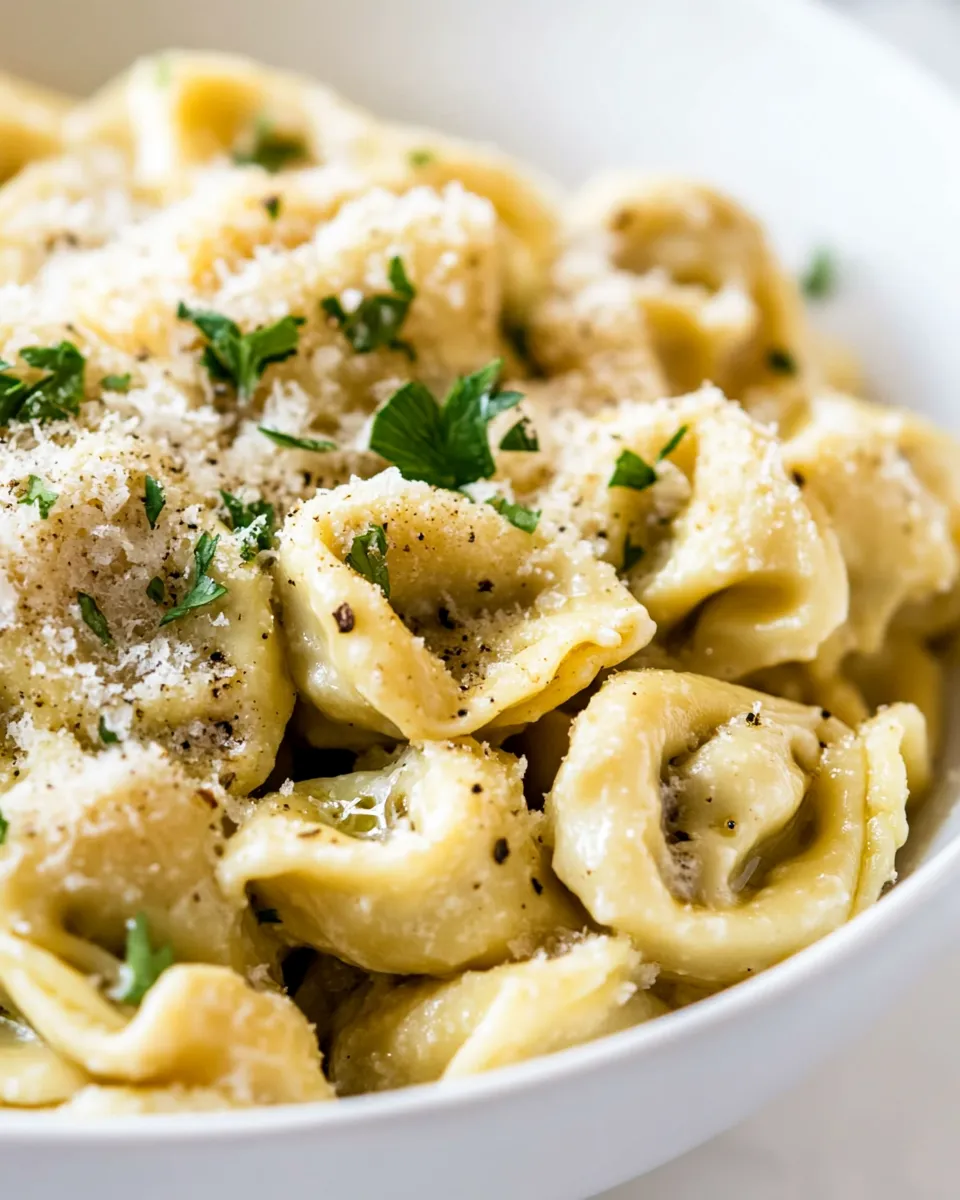 Delicious Cheese Tortellini in Garlic Butter Sauce shot