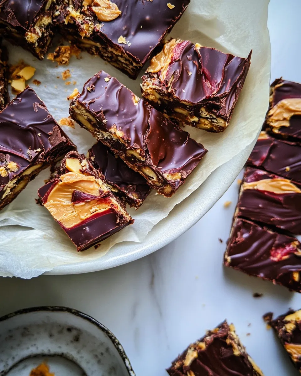 Delicious Chewy Chocolate Peanut Butter Crunch Bars. recipe photo