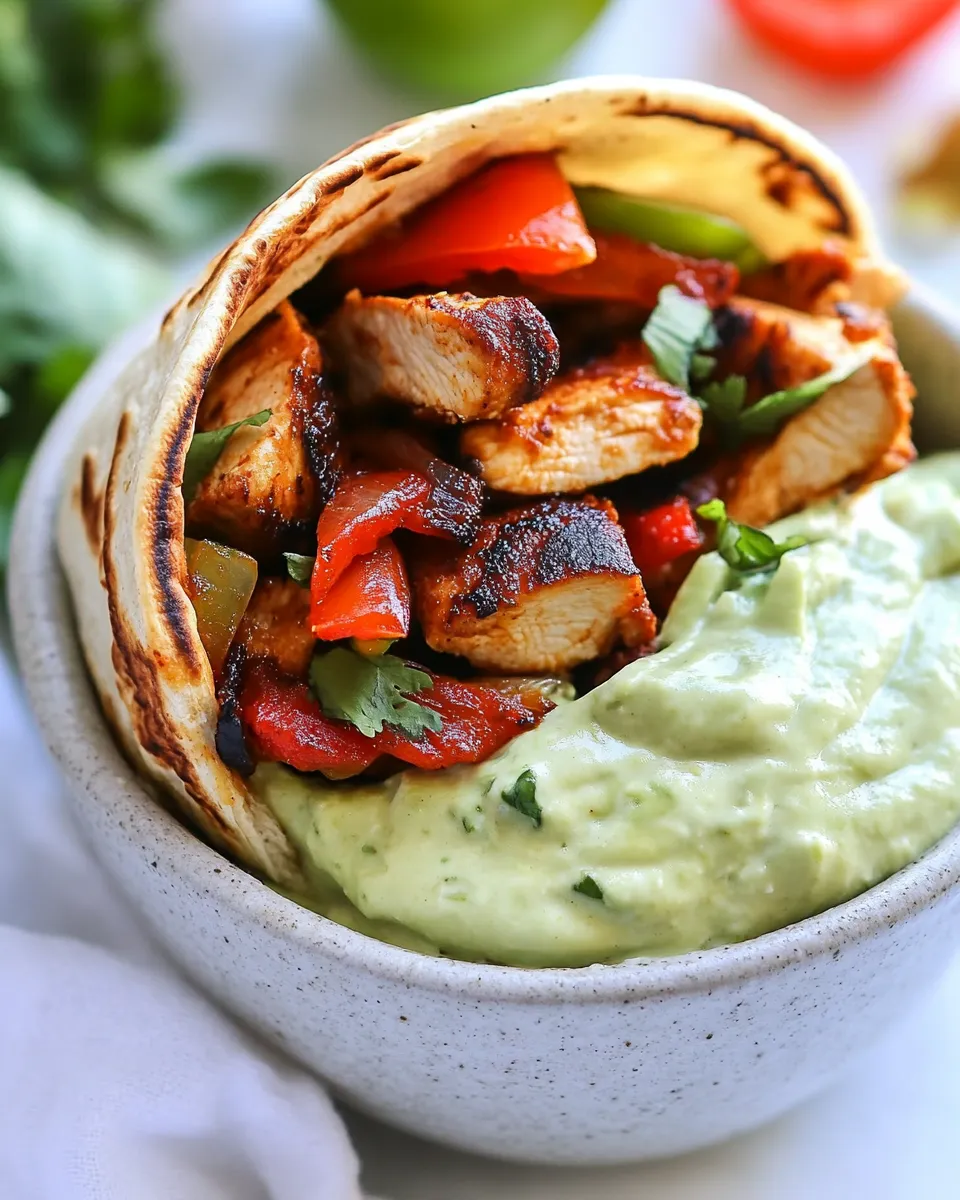 Quick Chicken Fajita Wraps with Creamy Avocado Dip shot