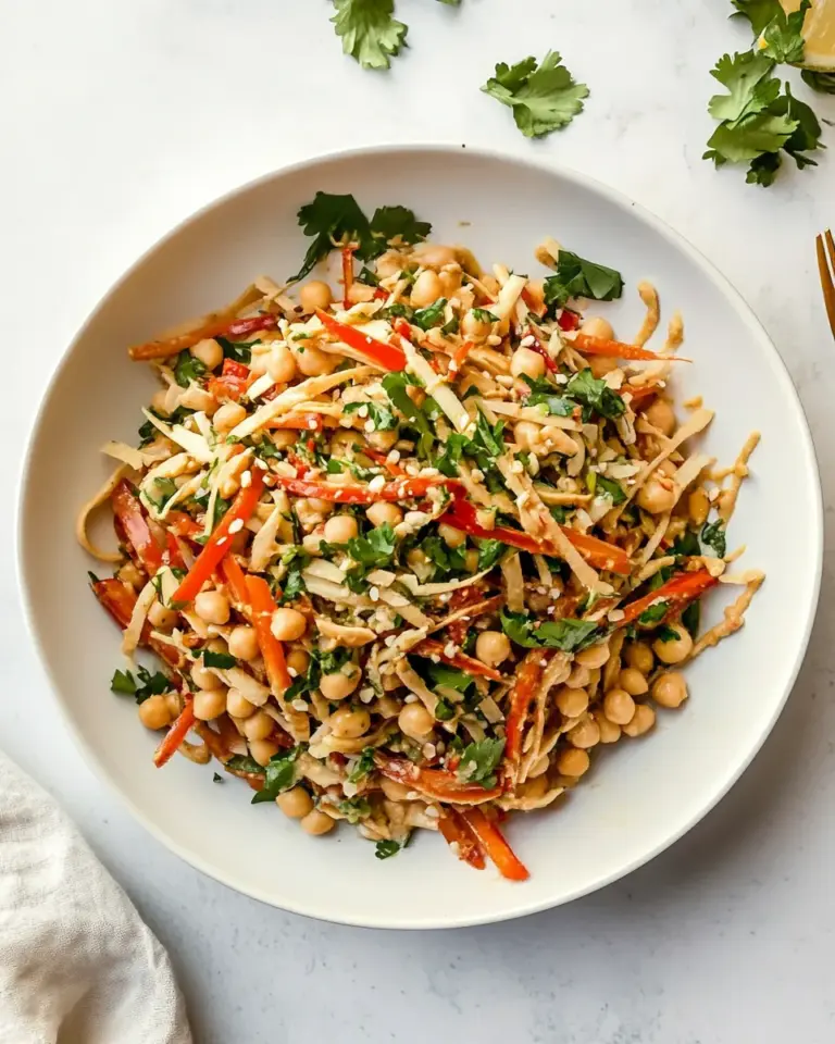 Delicious Chickpea Crunch Salad with Peanut Dressing. recipe image
