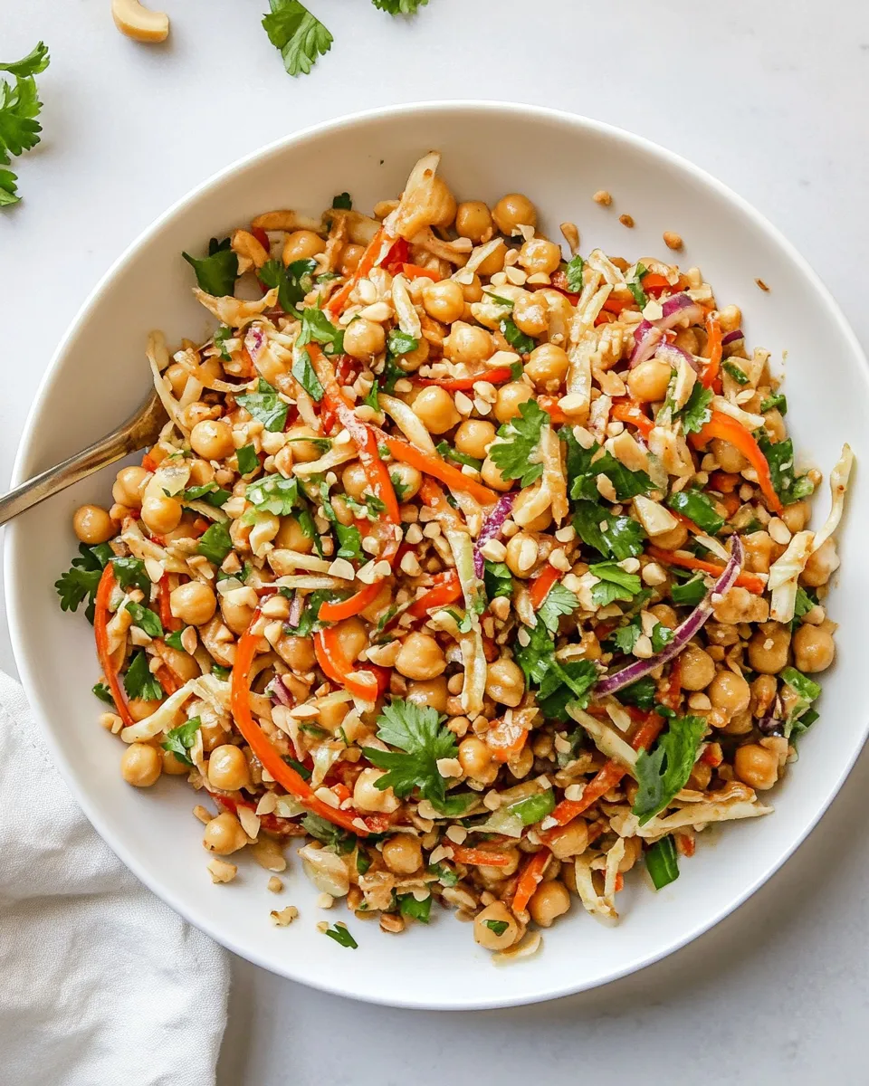 Fresh Chickpea Crunch Salad with Peanut Dressing. shot
