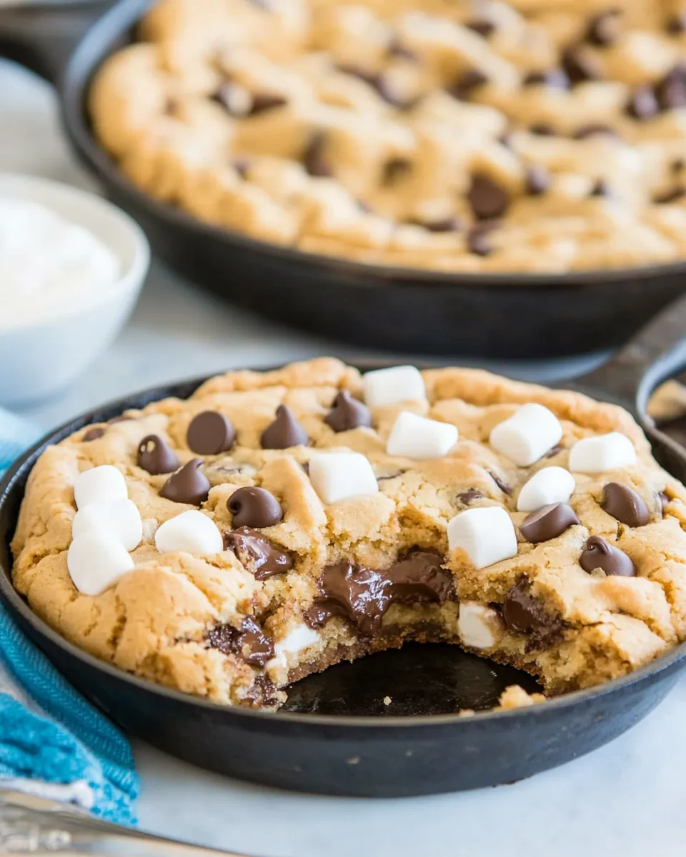 Delicious Chocolate Chip Marshmallow Skillet Cookie shot