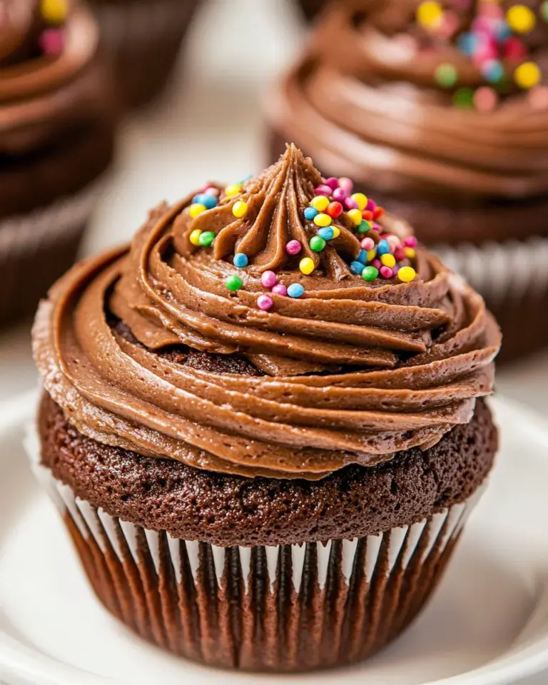 Homemade Chocolate Cupcakes with Fudge Frosting photo