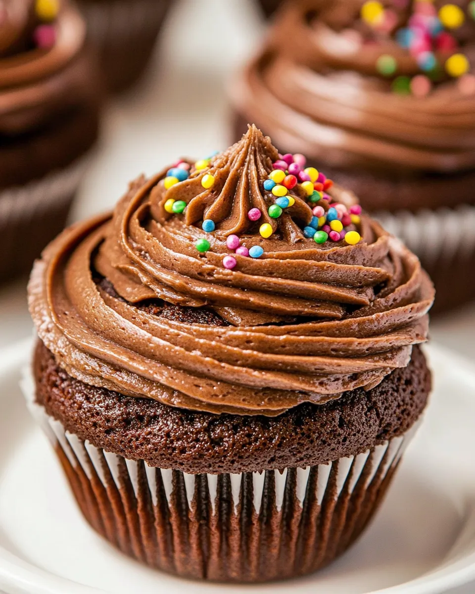 Homemade Chocolate Cupcakes with Fudge Frosting photo