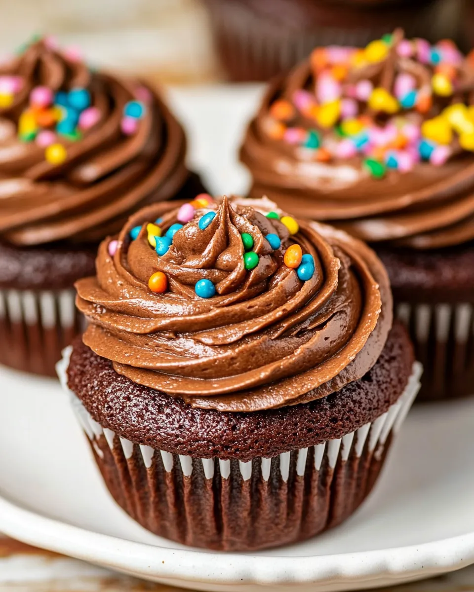 Delicious Chocolate Cupcakes with Fudge Frosting shot