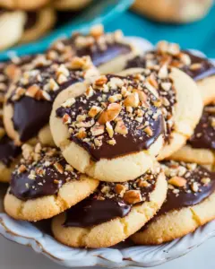 Homemade Chocolate Dipped Toffee Pecan Shortbread Cookies photo