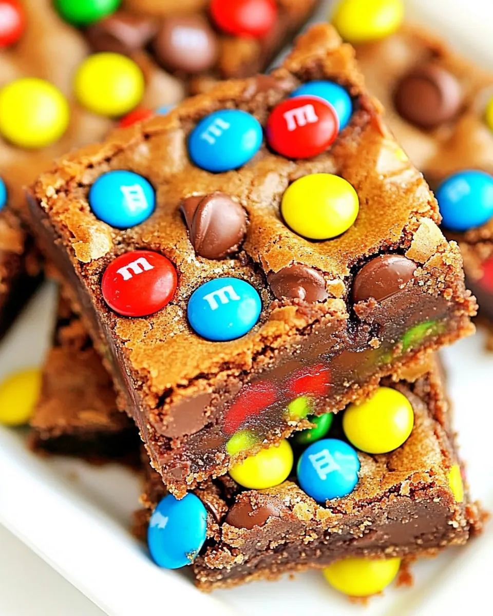 Delicious Chocolate M&M Cookie Bars shot