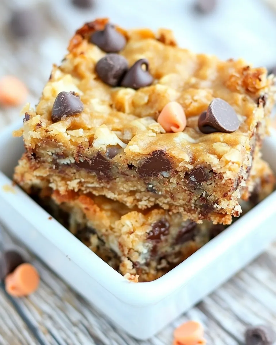 Homemade Coconut Butterscotch Chocolate Chip Gooey Bars recipe photo