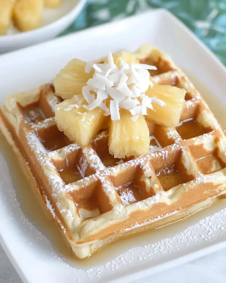 Homemade Coconut Cream Waffles with Pineapple Coconut Syrup photo