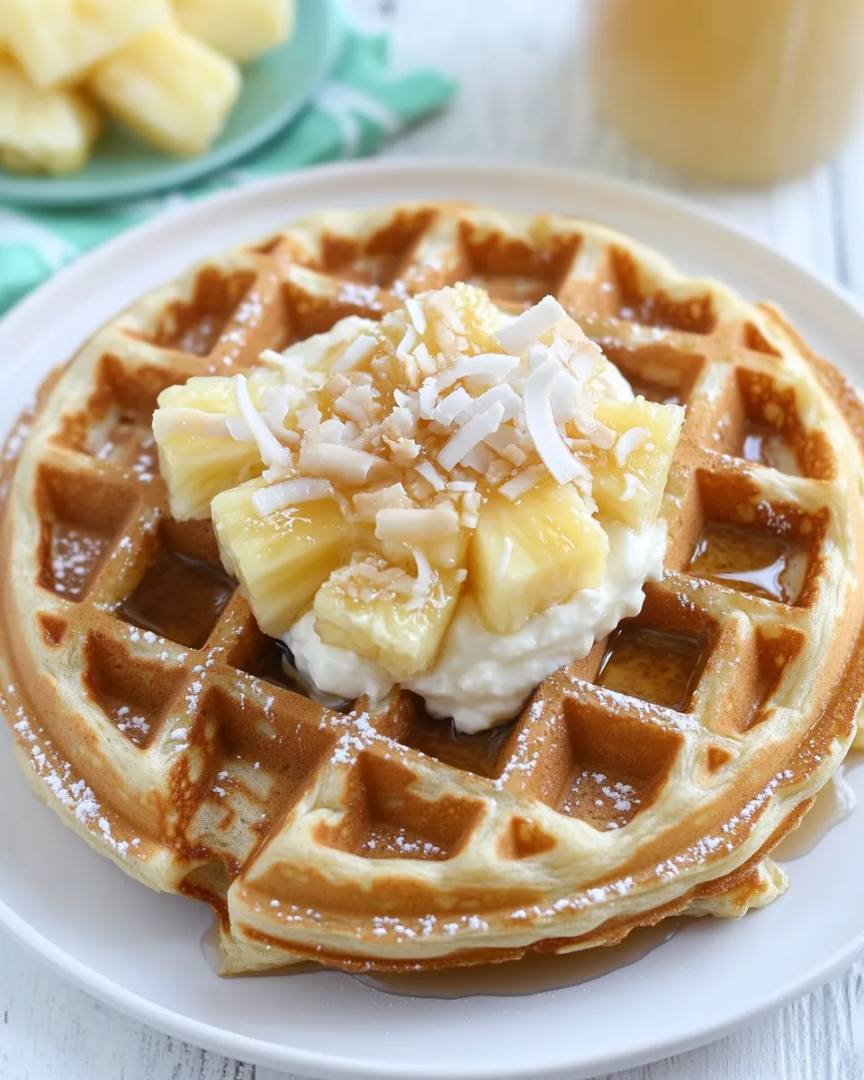 Delicious Coconut Cream Waffles with Pineapple Coconut Syrup image
