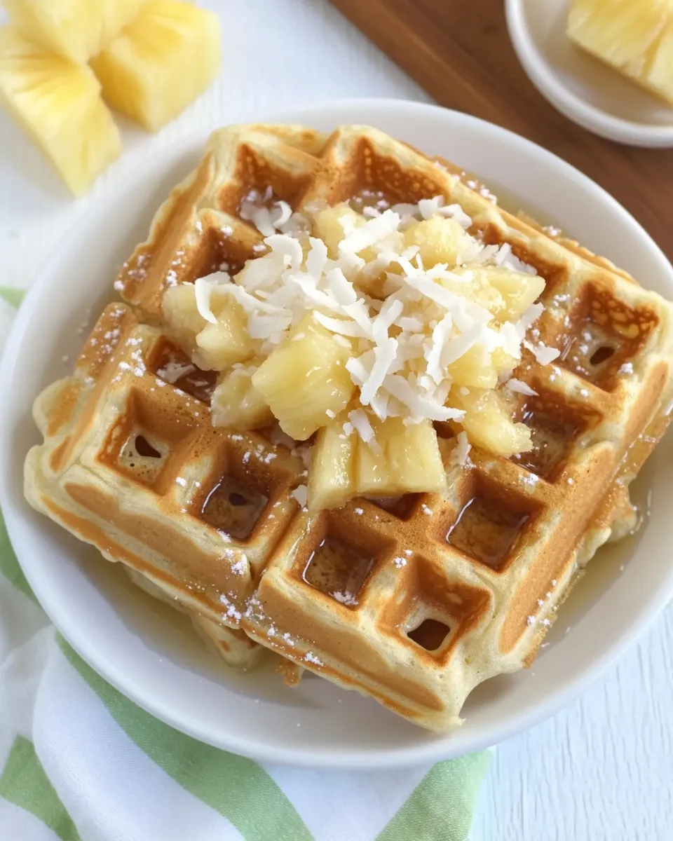 Tasty Coconut Cream Waffles with Pineapple Coconut Syrup dish photo