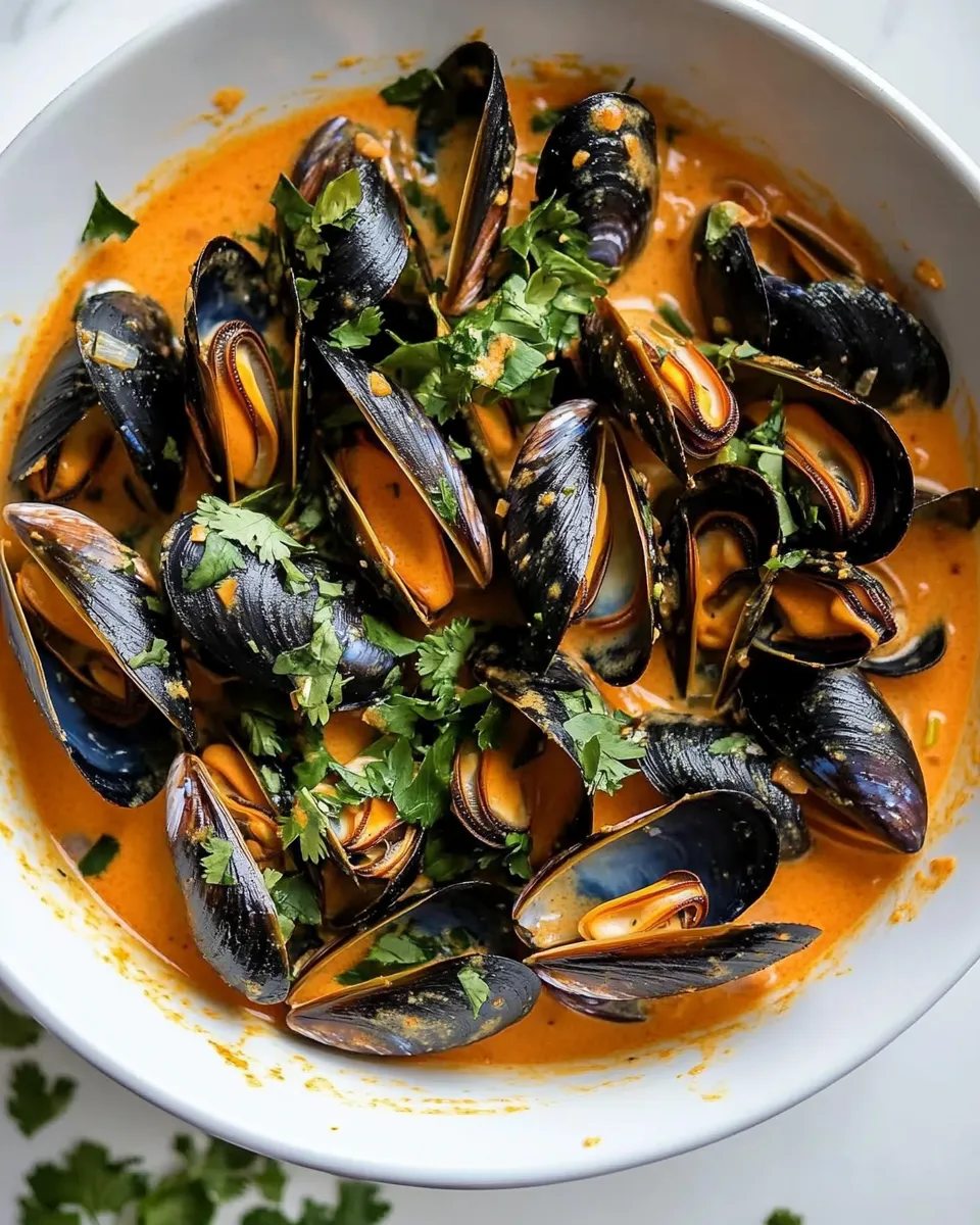 Delicious Coconut Curry Mussels shot