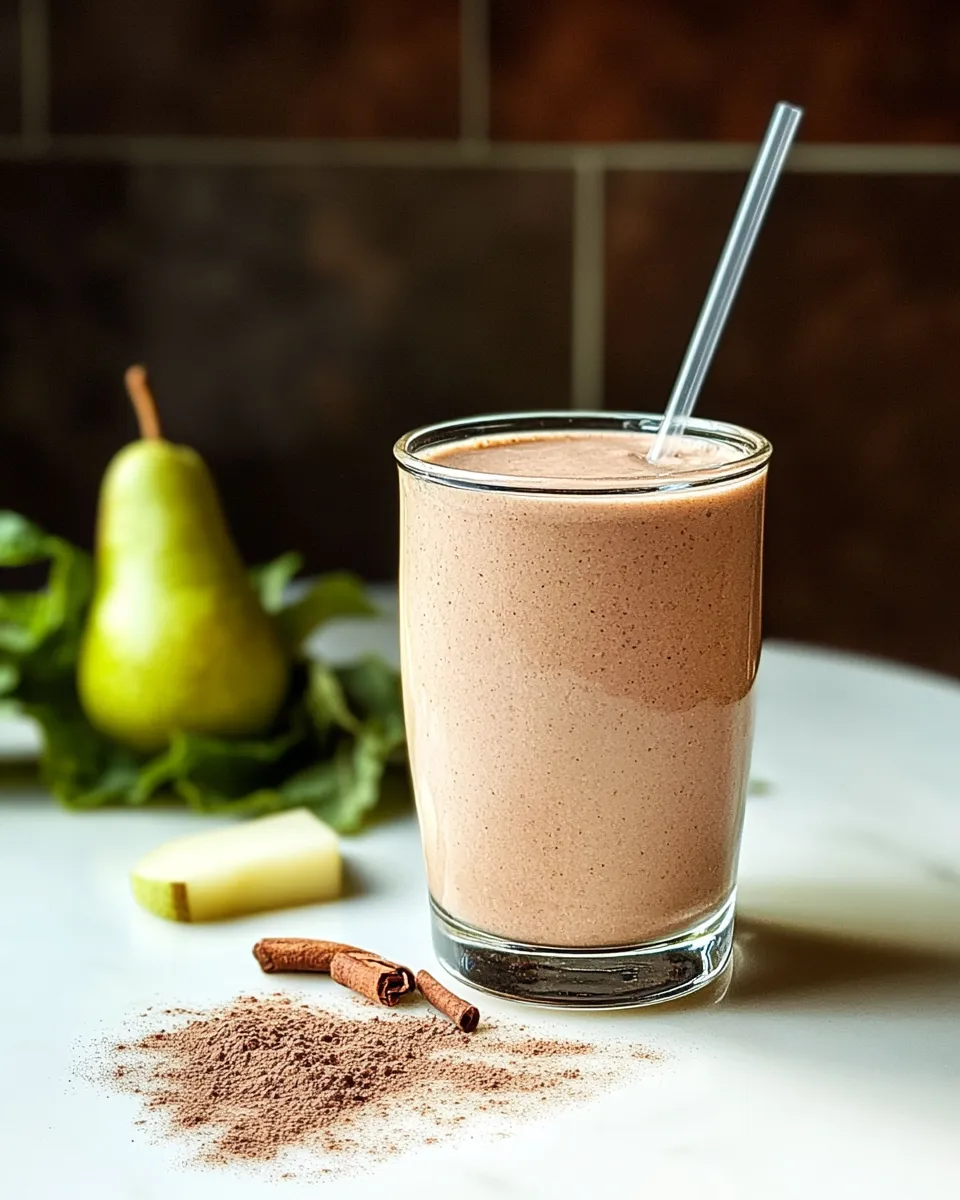 Easy Creamy Chocolate Pear Smoothie with Cinnamon (Vegan) shot