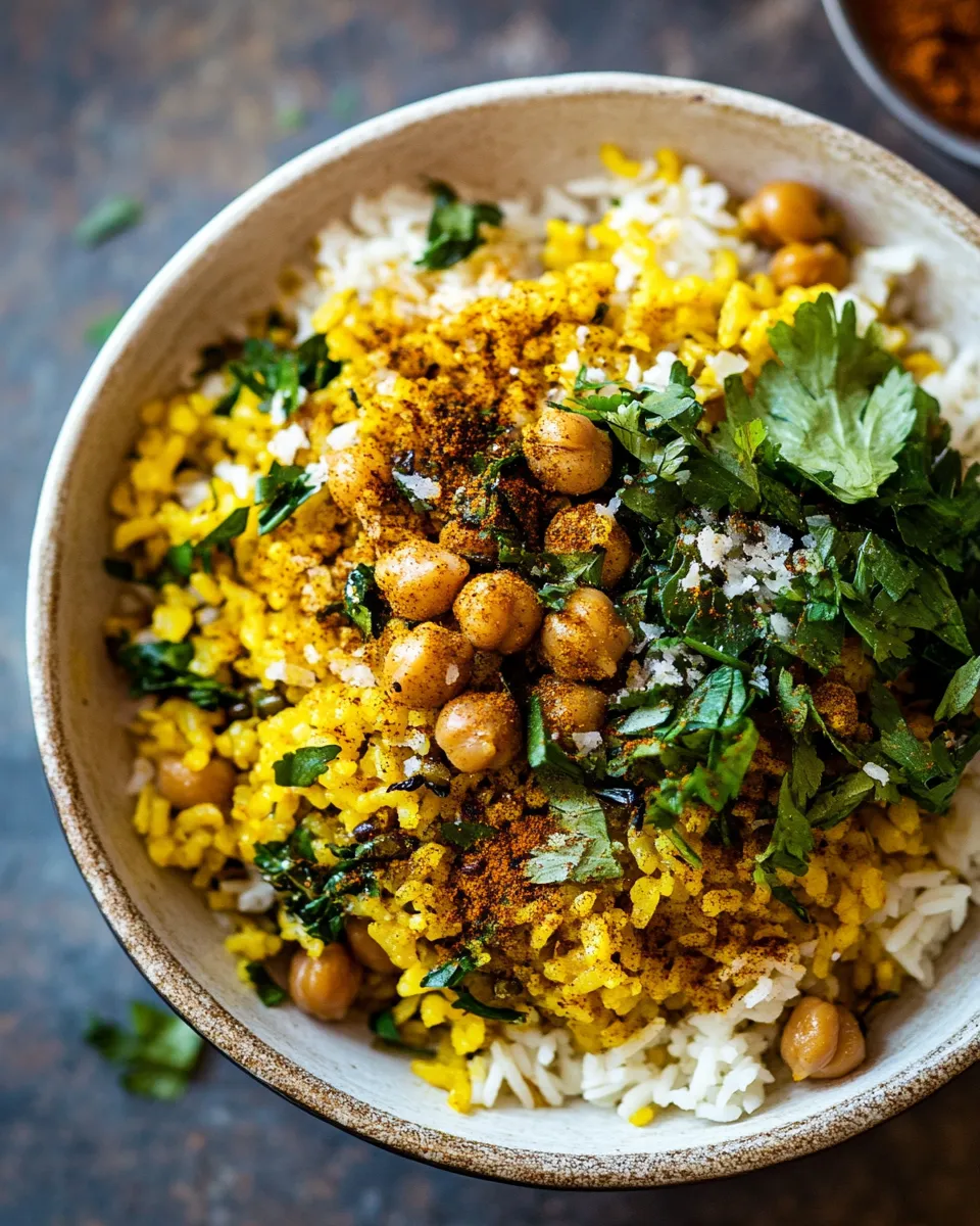 Amazing Creamy Golden Rice with Spiced Chickpeas. recipe photo