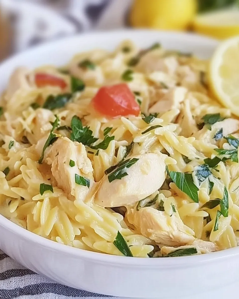 Delicious Creamy Lemon Orzo with Chicken image