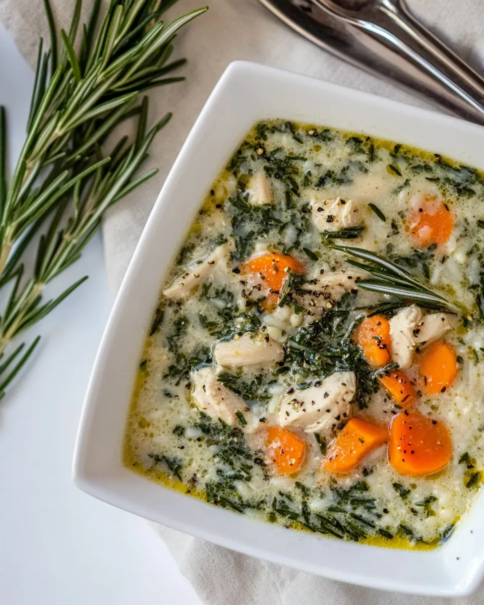 Homemade Creamy Rosemary Chicken Soup with Rice photo