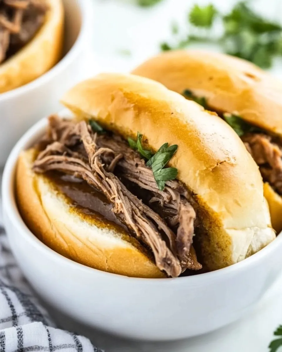 Delicious Crock Pot French Dip Sandwiches shot