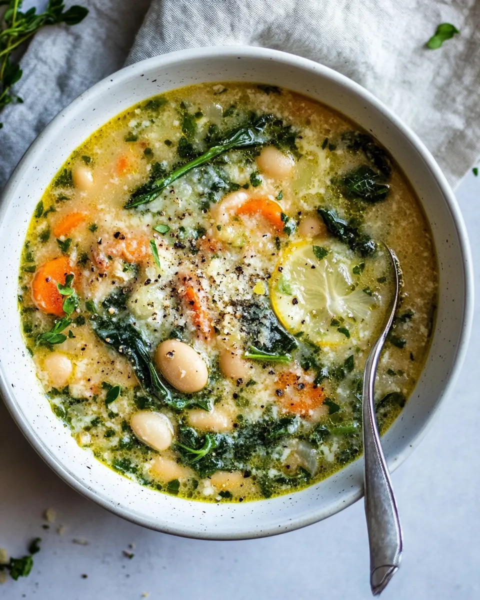 Savory Crockpot Tuscan White Bean and Lemon Soup. shot
