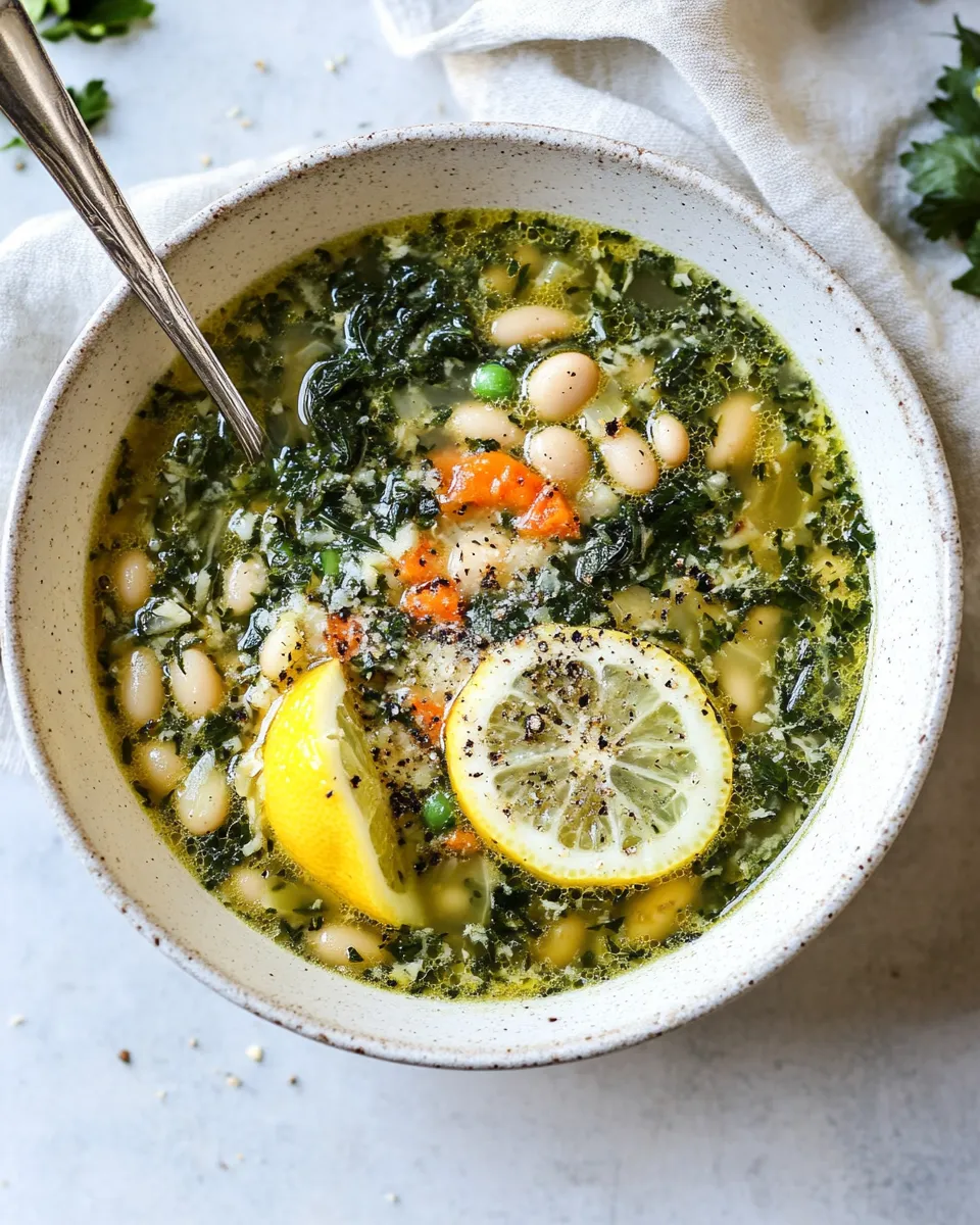 Healthy Crockpot Tuscan White Bean and Lemon Soup. food shot