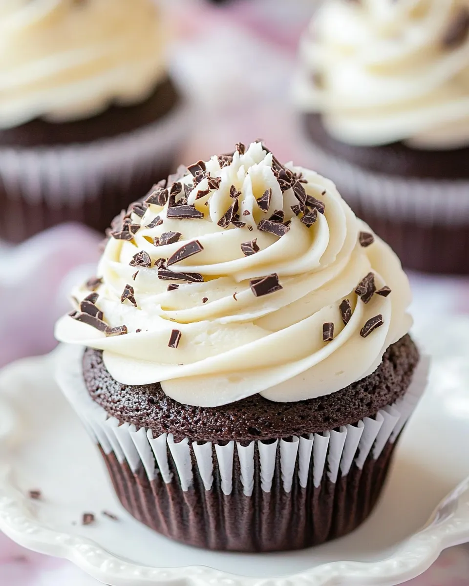 Homemade Dark Chocolate Cupcakes with White Chocolate Frosting photo