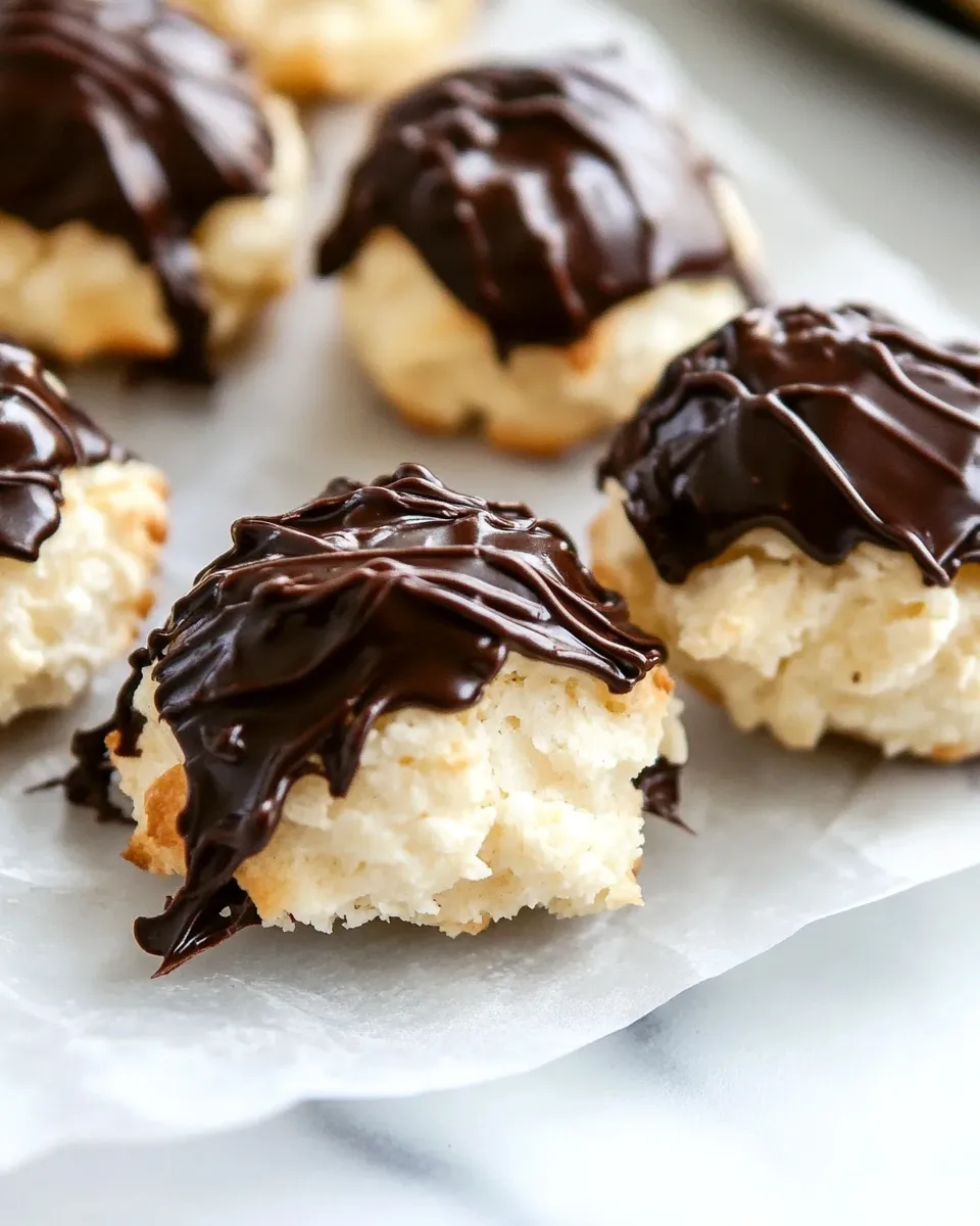 Easy Dark Chocolate Dipped Macaroons recipe photo