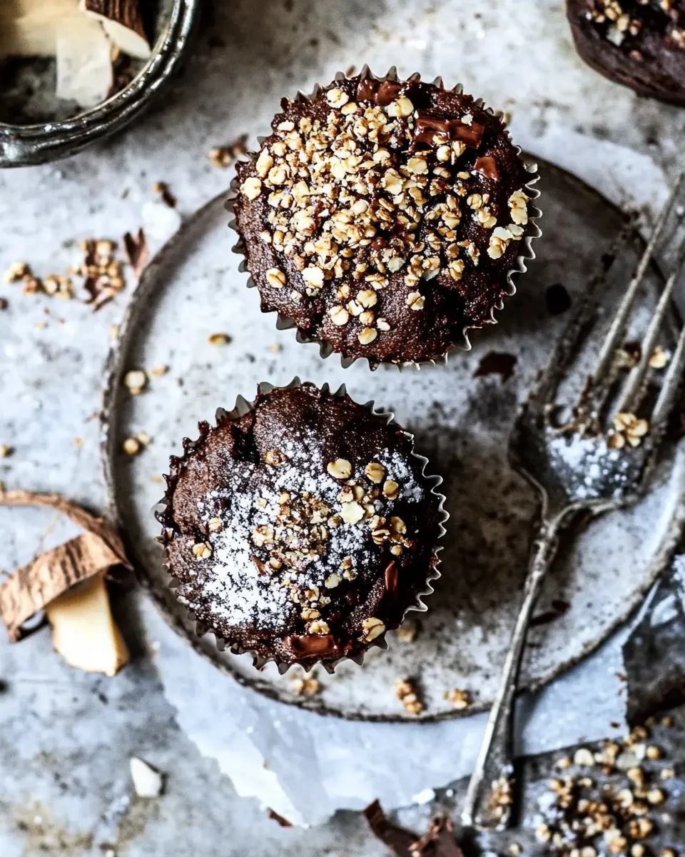 Delicious Double Chocolate Coconut oil Zucchini Muffins with Caramelized Buckwheat. shot