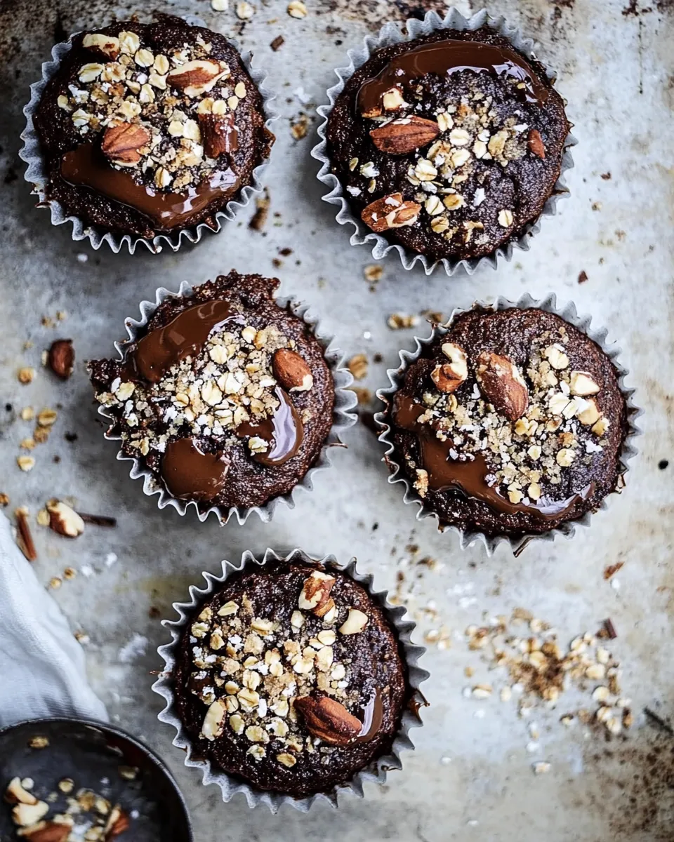 Homemade Double Chocolate Coconut oil Zucchini Muffins with Caramelized Buckwheat. recipe image