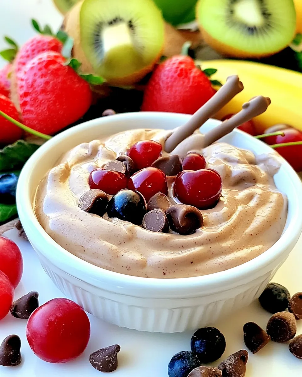 Homemade Easy Chocolate Cherry Yogurt Dip with Fruit Kabobs photo