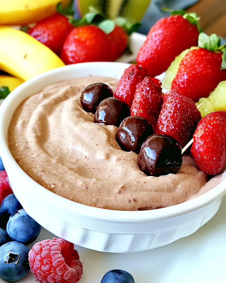 Delicious Easy Chocolate Cherry Yogurt Dip with Fruit Kabobs image