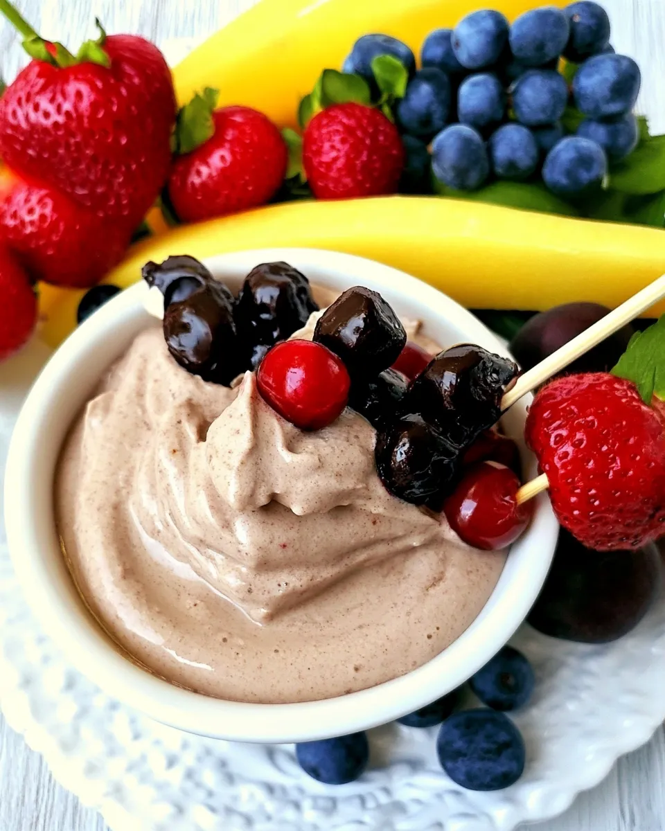 Quick Easy Chocolate Cherry Yogurt Dip with Fruit Kabobs recipe photo