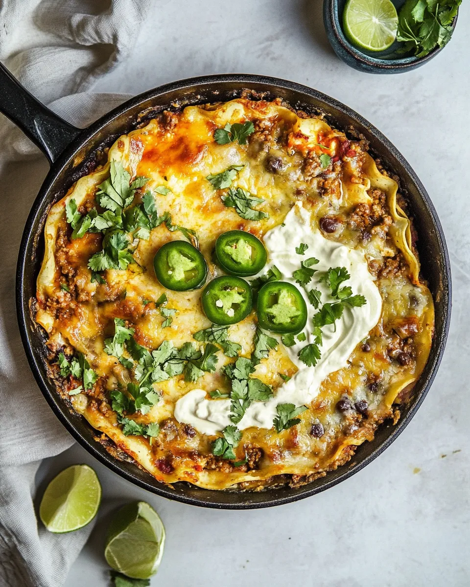 Ultimate Easy Skillet Mexican Lasagna. food shot