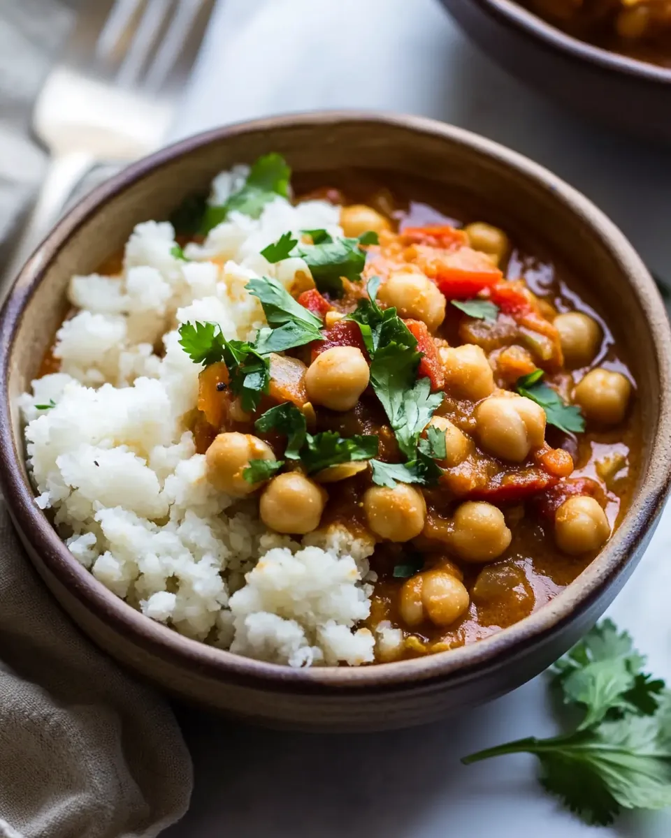 Healthy Easy Vegan Cauliflower Chickpea Curry food shot