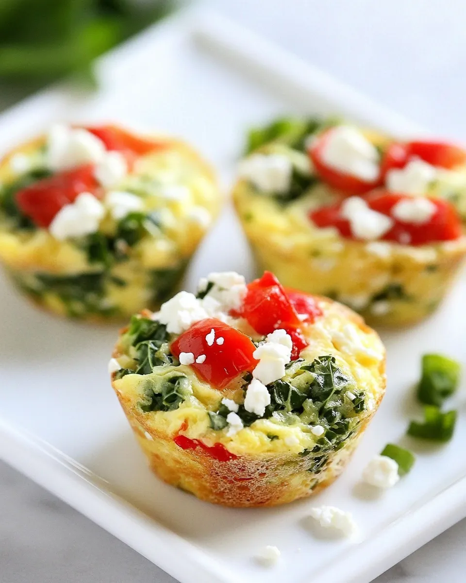 Homemade Egg Muffins with Kale, Roasted Red Peppers, and Feta Cheese photo